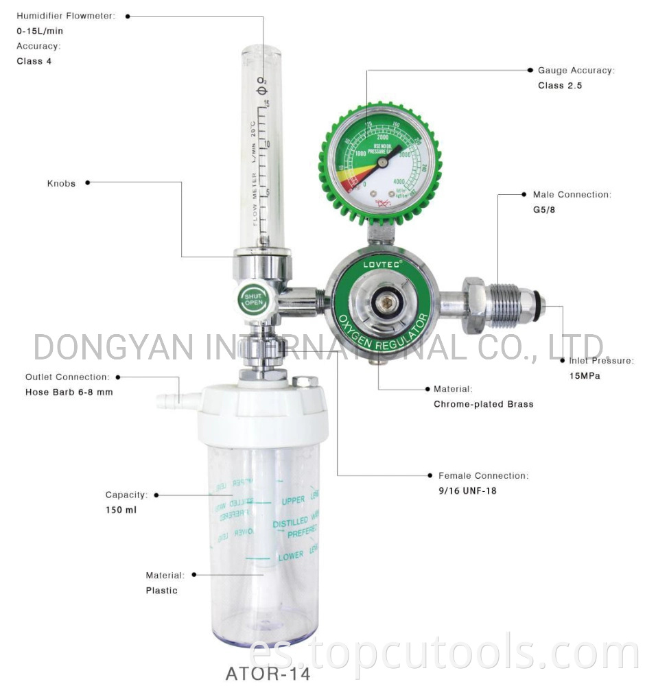 Regulador de oxígeno con botella de humidificador